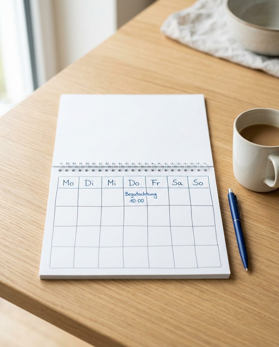Papierkalender mit dem Eintrag Begutachtung