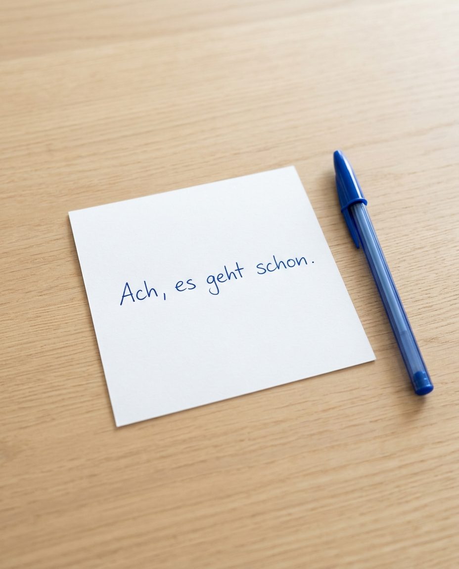 Handschriftlicher Zettel auf einem Küchentisch