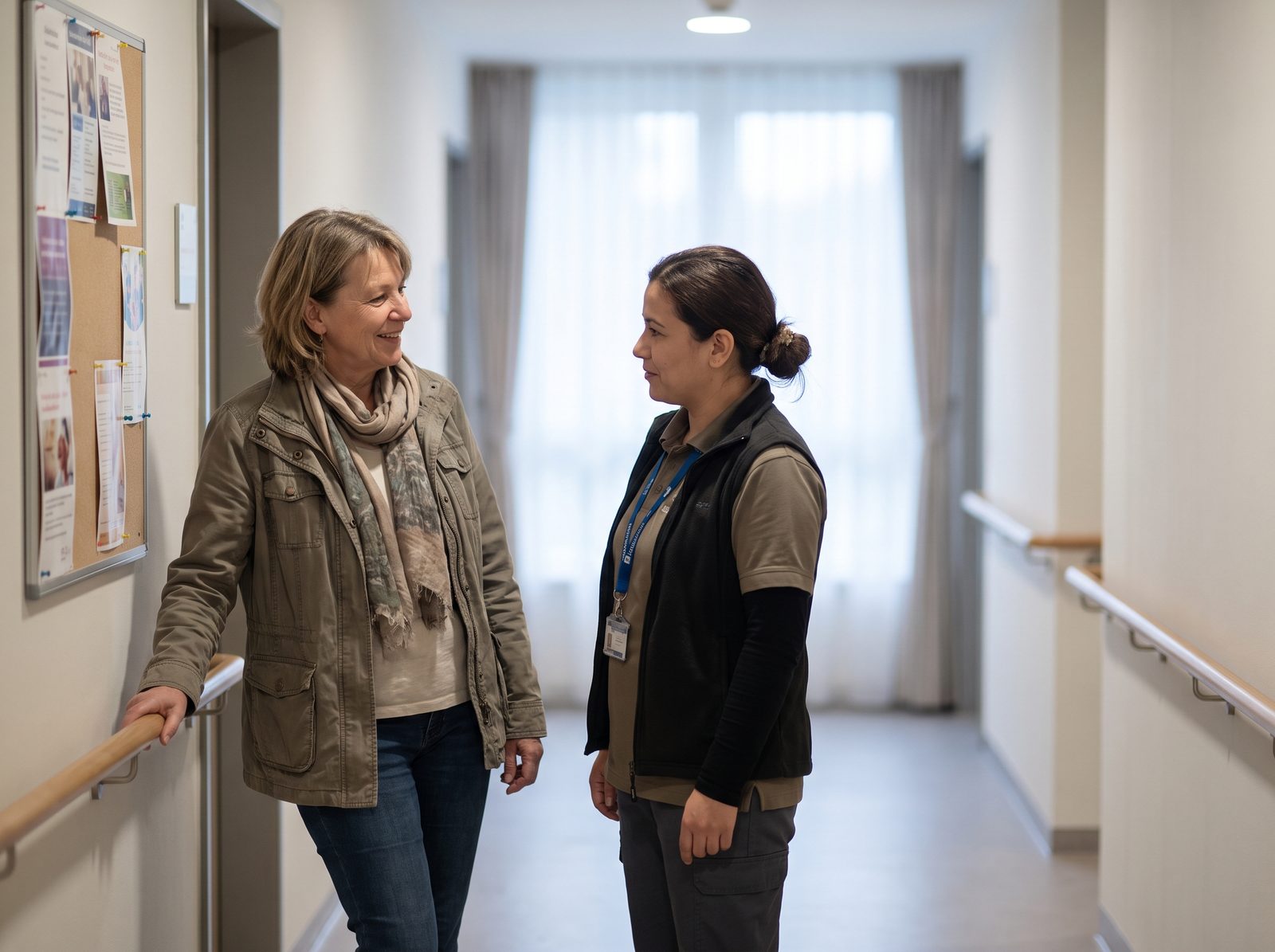 Gespräch mit einer Pflegekraft bei einer Besichtigung